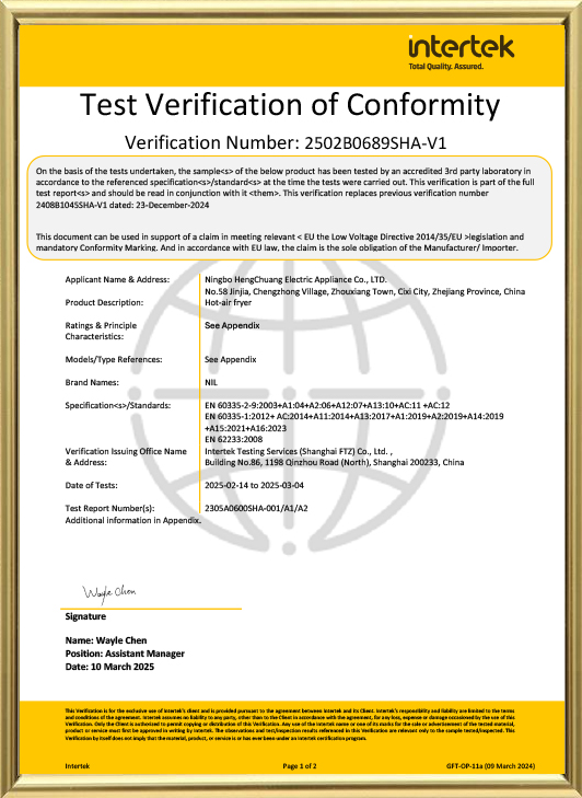 Ningbo Hengchuang Electric Appliance Co., Ltd.